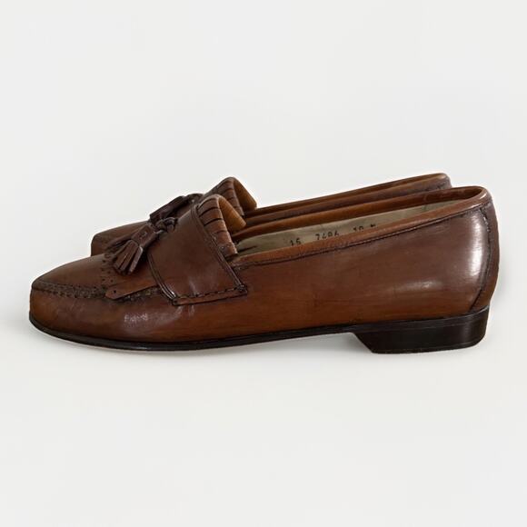 Johnston & Murphy Domani Loafers 10N Narrow Leather Brown Tassel Italy - Picture 4 of 7